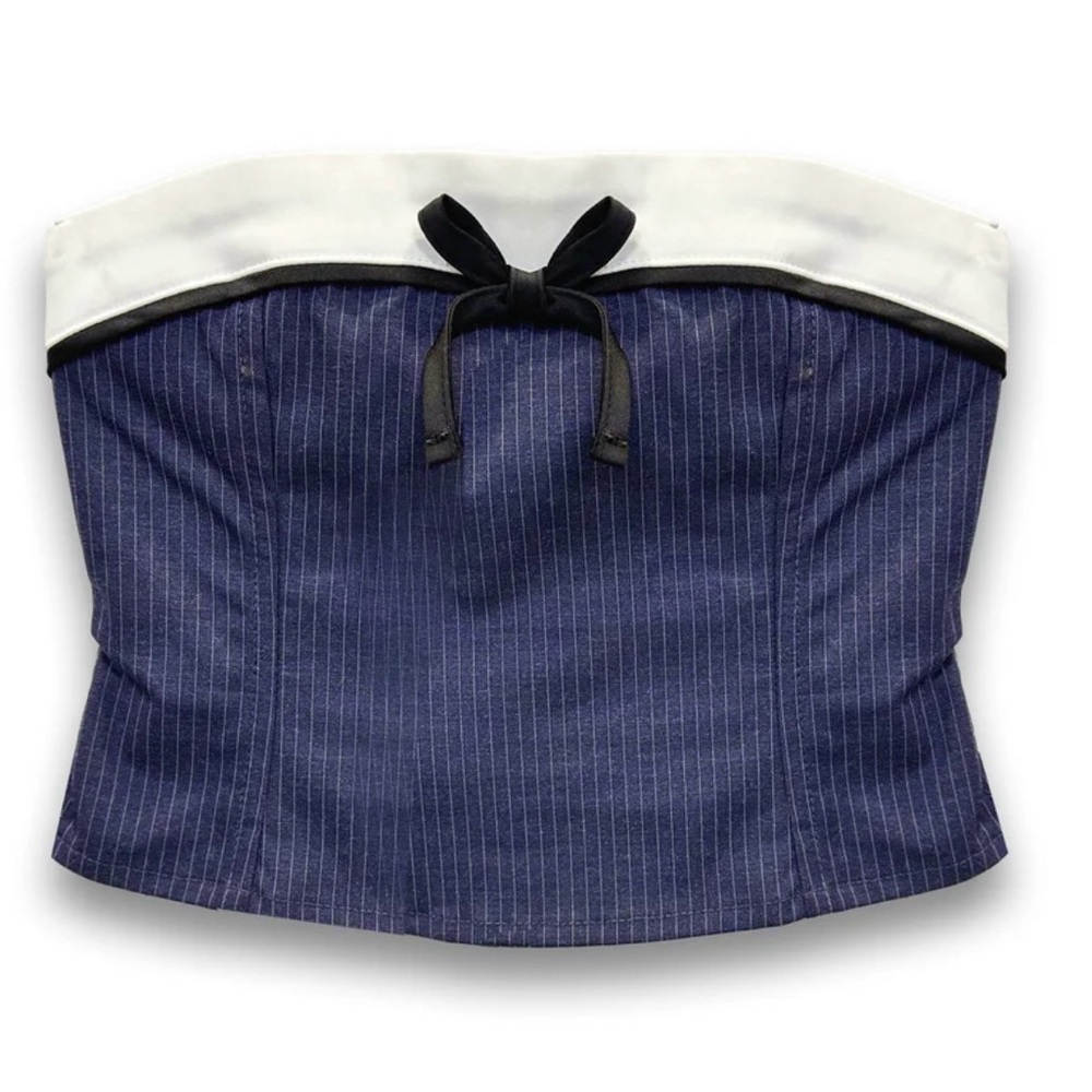 Katie J NYC Navy and White Strapless Top with Bow